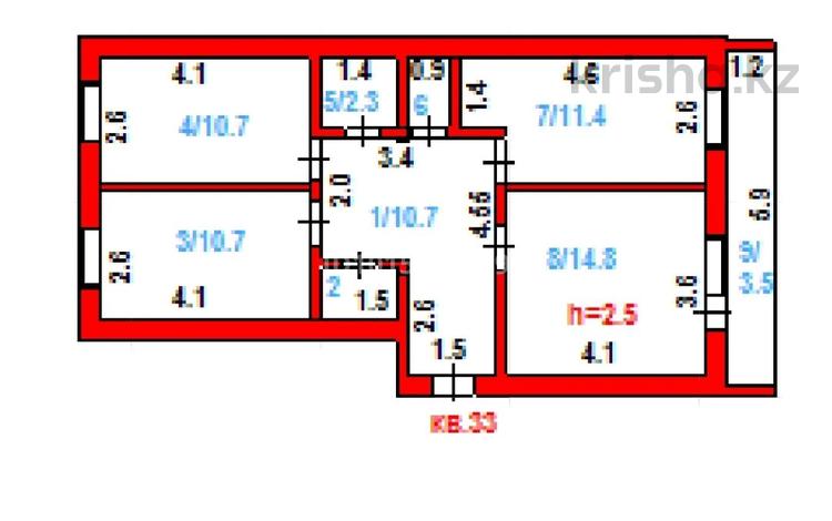 3-комнатная квартира · 68 м² · 2/3 этаж, Пушкина 154 — Стадион за 21 млн ₸ в Акколе — фото 2