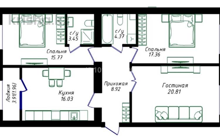 3-комнатная квартира · 89 м² · 11/12 этаж, Жубан Молдагалиев 6г за 43 млн ₸ в Астане, Нура р-н — фото 2