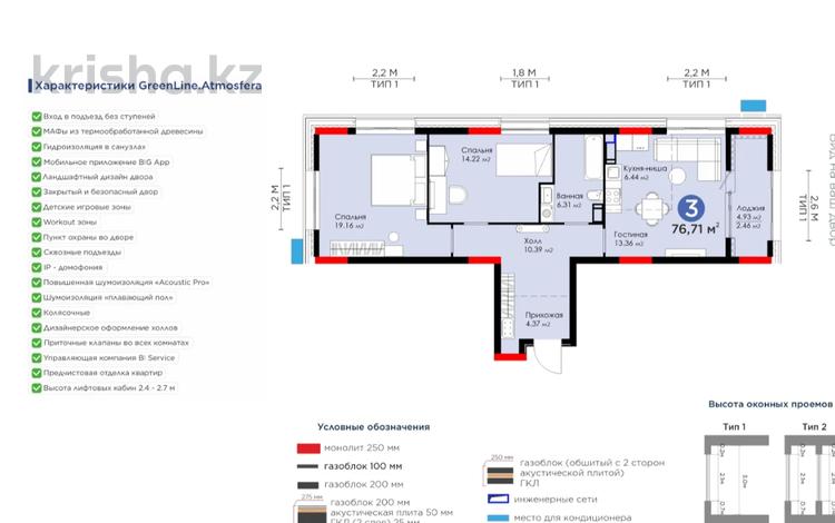 3-комнатная квартира, 76.71 м², 13/14 этаж, Кайым Мухамедханова за ~ 36 млн 〒 в Астане — фото 2