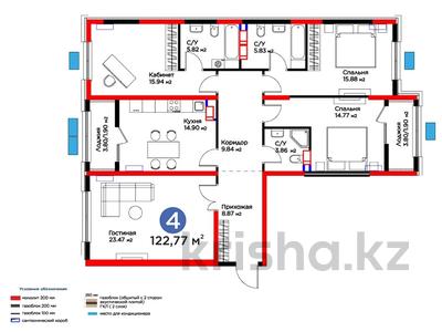 4-комнатная квартира · 122.77 м², К. Толеметова за ~ 59.8 млн 〒 в Шымкенте, Абайский р-н