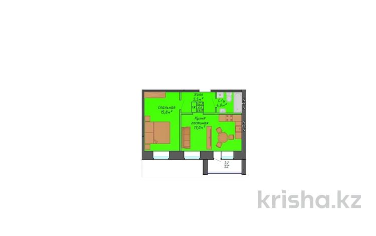 1-бөлмелі пәтер, 44.7 м², 1/9 қабат, мкр. Алтын орда, Микрорайон Алтын Орда 360/2 — ЖК SUNQAR, бағасы: ~ 10.7 млн 〒 в Актобе, мкр. Алтын орда — фото 2