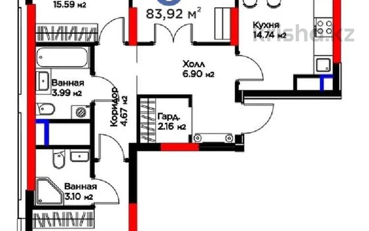 3-бөлмелі пәтер · 83.3 м² · 13/22 қабат, Туран 57 А, бағасы: 61 млн ₸ в Астане, Нура р-н — фото 37