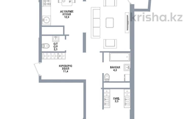 2-комнатная квартира · 71 м² · 6/16 этаж, Сатпаева 90/58 за 55 млн ₸ в Алматы, Бостандыкский р-н — фото 2