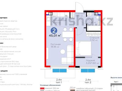 2-бөлмелі пәтер · 45 м² · 6/9 қабат, Ботакоз — Срочная продажа!!!, бағасы: 31.3 млн ₸ в Алматы, Алатауский р-н