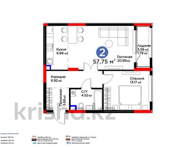 2-комнатная квартира · 57.75 м² · 2/9 этаж, Акберен 4/5 за ~ 31 млн 〒 в Атырау