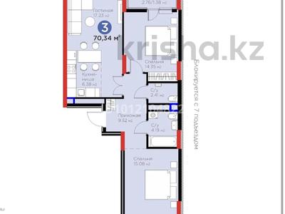 3-бөлмелі пәтер · 70.34 м² · 5/15 қабат, Сагадат Нурмагамбетов 17, бағасы: 42.5 млн ₸ в Астане, Сарайшык р-н