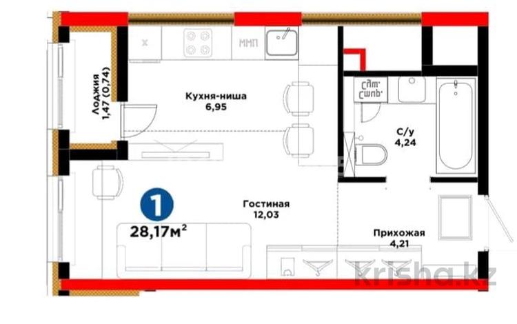 1-бөлмелі пәтер · 28 м² · 10/12 қабат, Е 908 23 — Ұлыдала, бағасы: 22 млн ₸ в Астане, Нура р-н — фото 4
