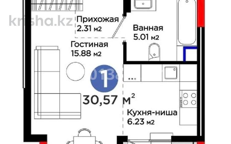 1-бөлмелі пәтер · 30.57 м² · 2/12 қабат, Е-900 10, бағасы: 25.8 млн ₸ в Астане, Нура р-н — фото 2