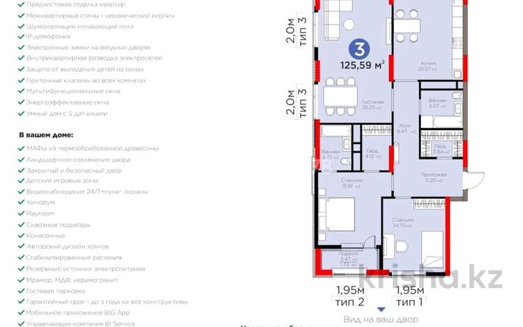 3-комнатная квартира · 125 м² · 15/19 этаж, Бухар жырау 26 — Бухар жырау/гейдар алиев за 160 млн ₸ в Астане, Есильский р-н — фото 2
