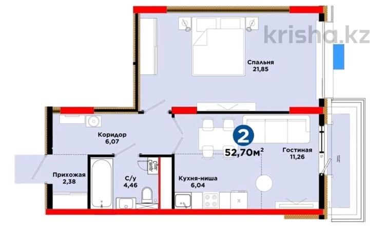 2-бөлмелі пәтер · 53 м² · 9/12 қабат, Хусейн бен Талал 1, 11/1-2, бағасы: 35 млн ₸ в Астане, Нура р-н — фото 3