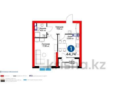 1-комнатная квартира, 44.7 м², 4/16 этаж, Егизбаева 3к5 за ~ 40.7 млн 〒 в Алматы, Бостандыкский р-н