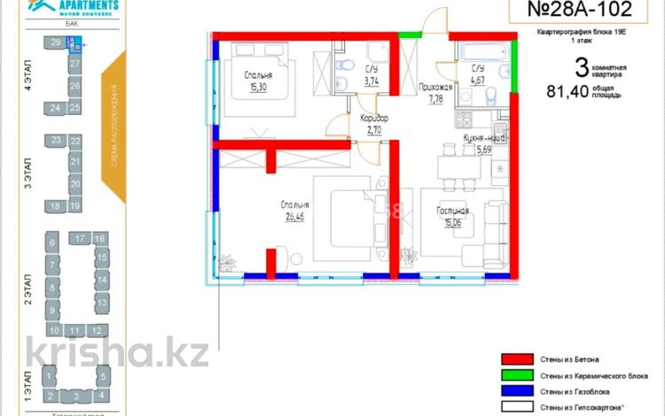 3-бөлмелі пәтер · 80.9 м² · 1/9 қабат, Райымбек батыра 161Б, бағасы: 40 млн ₸ в  — фото 2