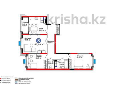 3-бөлмелі пәтер · 83 м² · 6 қабат, Калдаякова 30, бағасы: 39.9 млн ₸ в Шымкенте, Туран р-н