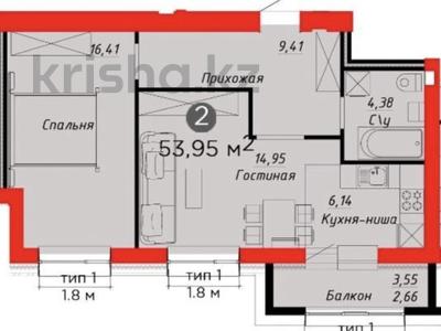 2-комнатная квартира, 53 м², анет баба 6 за 26.4 млн 〒 в Астане, Нура р-н