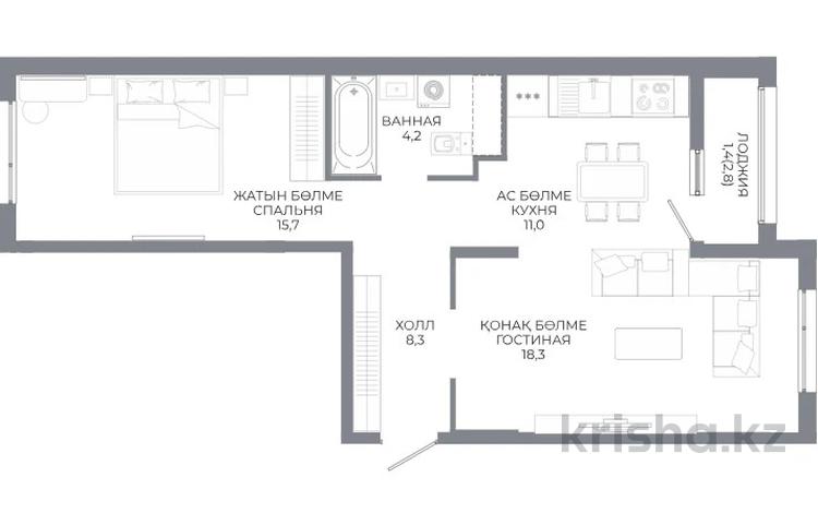 2-комнатная квартира · 58.9 м² · 7/9 этаж, Ахмет Байтурсынулы 10/3 за ~ 31.2 млн ₸ в Астане, Сарайшык р-н — фото 2
