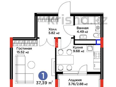 1-бөлмелі пәтер · 37.4 м² · 3/9 қабат, Е 915 19, бағасы: 22.5 млн ₸ в Астане, Есильский р-н