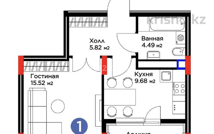 1-бөлмелі пәтер · 37.4 м² · 3/9 қабат, Е 915 19, бағасы: 22.5 млн ₸ в Астане, Есильский р-н — фото 2