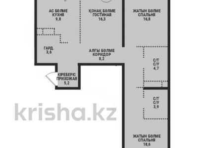 3-бөлмелі пәтер · 88.6 м² · 3/9 қабат, Ботакоз 5 БЕЗ КОМИССИИ, бағасы: ~ 46.1 млн ₸ в Алматы, Алатауский р-н