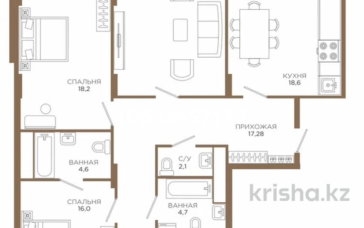 4-комнатная квартира, 121 м², 11/12 этаж, Улы дала — Улы дала - Кабанбай батыра за 75 млн 〒 в Астане, Есильский р-н — фото 2