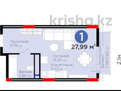 1-комнатная квартира · 28 м² · 7/9 этаж, Туран 55 — Орынбор Толе би Розы Баглановой за 19 млн 〒 в Астане