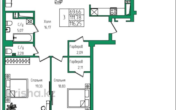 3-бөлмелі пәтер · 115.44 м² · 4/9 қабат, Ильяса Есенберлина 92, бағасы: ~ 52.4 млн ₸ в Усть-Каменогорске — фото 16