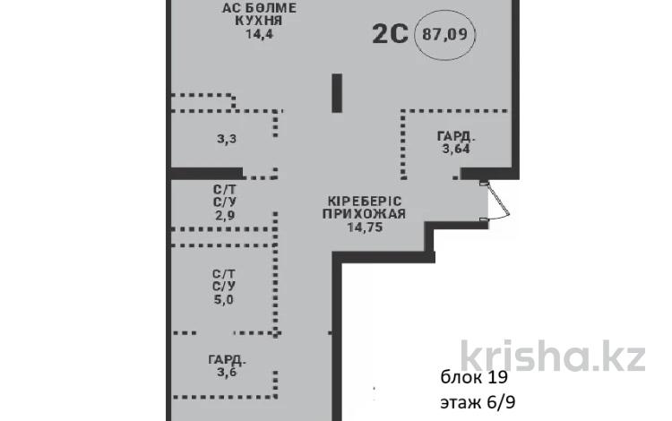 2-бөлмелі пәтер · 87.9 м² · 6/9 қабат, Проспект Аль-Фараби и улица Маркова, бағасы: ~ 129.5 млн ₸ в Алматы, Бостандыкский р-н — фото 2