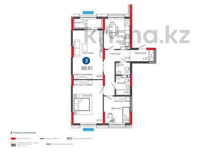 3-бөлмелі пәтер · 88.8 м² · 7/17 қабат, Туран, бағасы: ~ 65.4 млн ₸ в Астане, Нура р-н