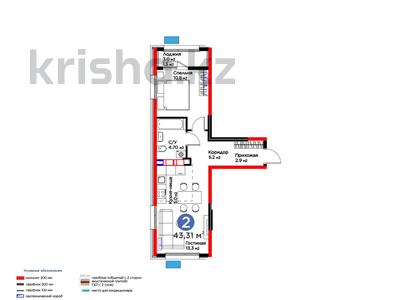 2-комнатная квартира · 44 м², Толеметова, возле DENDRO SAYABAQ за ~ 22.6 млн 〒 в Шымкенте, Абайский р-н
