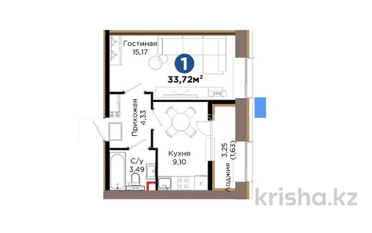 1-комнатная квартира · 34 м² · 6/12 этаж, Хусейн бен Талал 1, 11/1-2 за 23.5 млн ₸ в Астане, Нура р-н — фото 2