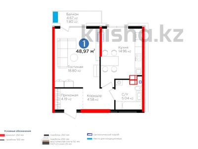 1-комнатная квартира, 48.97 м², 7/12 этаж, Вдоль улицы Рыскулова за ~ 28.5 млн 〒 в Шымкенте