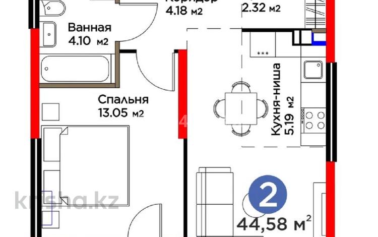 2-бөлмелі пәтер · 44.6 м² · 5/6 қабат, мкр Алгабас, Гажайып 11/14а, бағасы: 33.8 млн ₸ в Алматы, Алатауский р-н — фото 2
