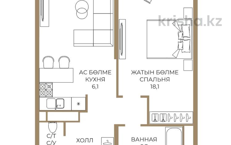 2-комнатная квартира · 55.8 м² · 7/9 этаж, Каныша Сатпаева за ~ 45.1 млн ₸ в Алматы, Бостандыкский р-н — фото 2