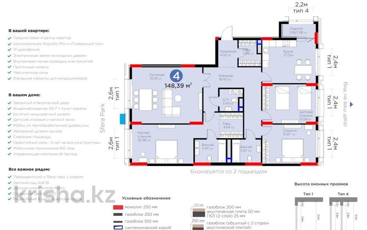 4-комнатная квартира · 148.39 м² · 4/9 этаж, ​Аль-Фараби 3/2 за 141.5 млн ₸ в Астане, Есильский р-н — фото 7