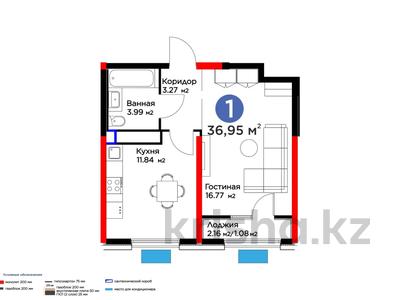 1-комнатная квартира, 36.95 м², 2/12 этаж, Байдибек би 115/10 за ~ 19.4 млн 〒 в Шымкенте