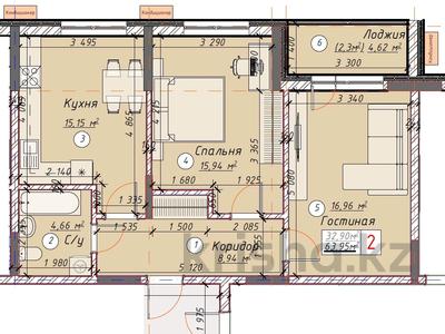 2-комнатная квартира · 65 м² · 5/16 этаж, Ш. Айтматова 57 за ~ 32 млн ₸ в Астане, Нура р-н