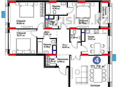 4-бөлмелі пәтер · 112 м² · 7/9 қабат, Туран, бағасы: 81 млн ₸ в Астане, Нура р-н