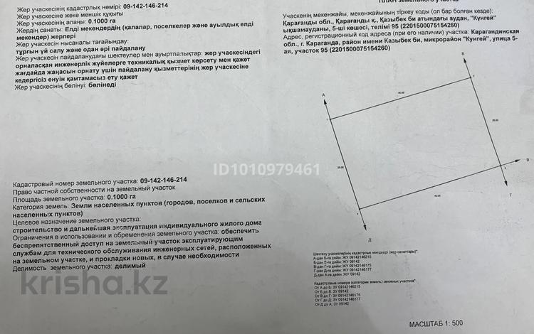 Жер телімі · 10 сотық, Күнгей ш/а., бағасы: 15 млн ₸ в Караганде, Казыбек би р-н — фото 2