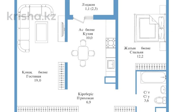 2-бөлмелі пәтер · 52.8 м² · 7/9 қабат, Райымбека 590/16 — Без комиссии, бағасы: ~ 26.4 млн ₸ в Алматы, Наурызбайский р-н — фото 2