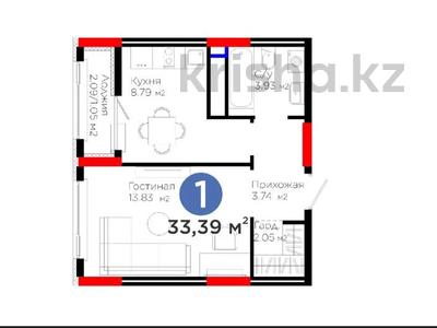 1-комнатная квартира · 33.39 м² · 13/17 этаж, Е 908 23 за 21.5 млн ₸ в Астане, Нура р-н