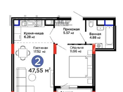 2-комнатная квартира · 47 м² · 9/9 этаж, мкр Юго-Восток, Букетова 50/3 за 23 млн ₸ в Караганде, Казыбек би р-н