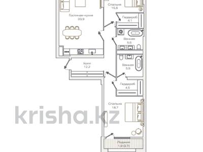 3-комнатная квартира · 102.2 м² · 2/9 этаж, Маркова 77/1 за ~ 142.2 млн ₸ в Алматы, Бостандыкский р-н