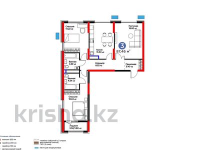 3-комнатная квартира · 88 м² · 4 этаж, мкр Нурсат 2, Байтерекова 12 за ~ 53.5 млн 〒 в Шымкенте, Каратауский р-н
