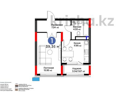 1-комнатная квартира · 39.65 м² · 4/12 этаж, Бухар Жырау 33 за 37.5 млн ₸ в Астане, Есильский р-н