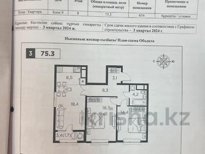 3-бөлмелі пәтер · 75.3 м² · 8/16 қабат, Утеген батыра 11, бағасы: 43 млн 〒 в Алматы, Ауэзовский р-н