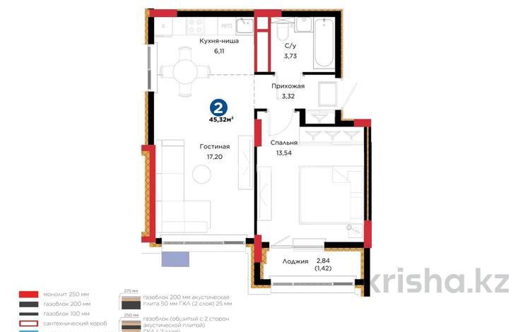2-бөлмелі пәтер · 46 м² · 8/9 қабат, Кенесары 54 — Кенесары -Асан Кайгы, бағасы: 35 млн ₸ в Астане, р-н Байконур — фото 5