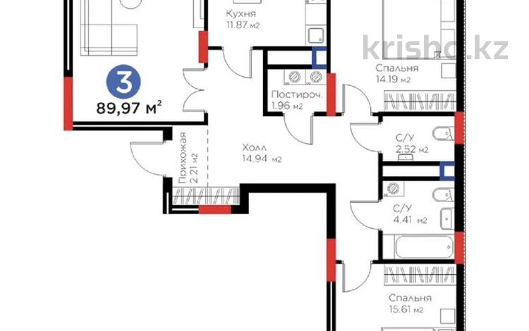 3-бөлмелі пәтер · 90 м² · 8/9 қабат, Сагадат Нурмагамбетов 15/1 — Калдаякова, Театр, бағасы: 65 млн ₸ в Астане, Сарайшык р-н — фото 2