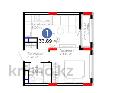 1-бөлмелі пәтер · 33.83 м² · 8/12 қабат, Е 908 23, бағасы: 22.9 млн ₸ в Астане, Нура р-н