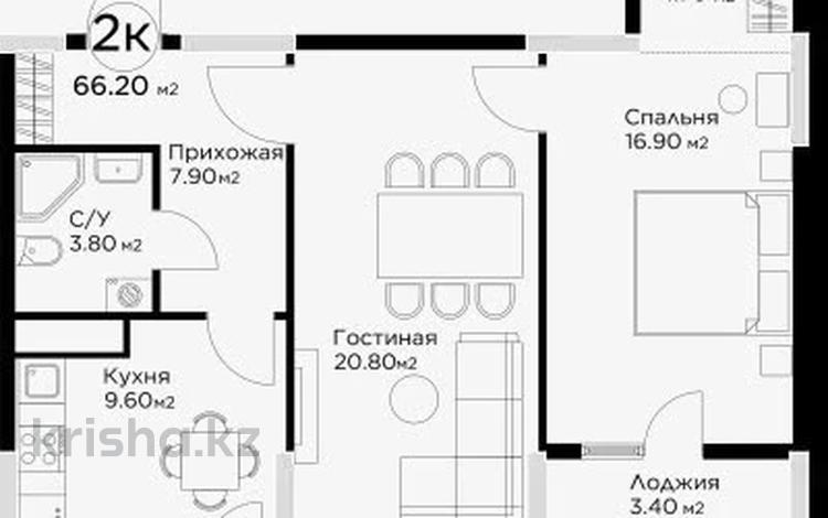 2-бөлмелі пәтер · 66.2 м² · 9 қабат, ул. Е-36 13, бағасы: ~ 47.1 млн ₸ в Астане, Нура р-н — фото 2