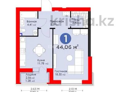 1-комнатная квартира, 44 м², 7/9 этаж, Е-321 6/2 за 18 млн 〒 в Астане, Есильский р-н
