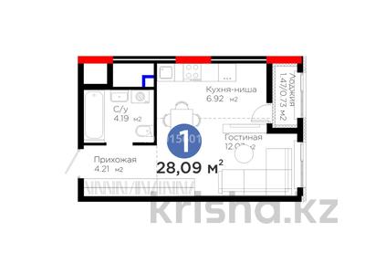 1-бөлмелі пәтер · 28 м² · 16/17 қабат, Е 908 23 — Ш. Айтматова, бағасы: 18.5 млн ₸ в Астане, Нура р-н